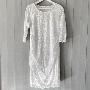 Ivory Lace 3/4 Length Sleeve Fitted Dress